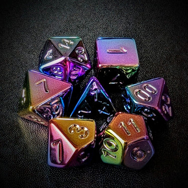 Pink, Blue & Yellow Metallic Acrylic - 7pcs RPG Dice Set